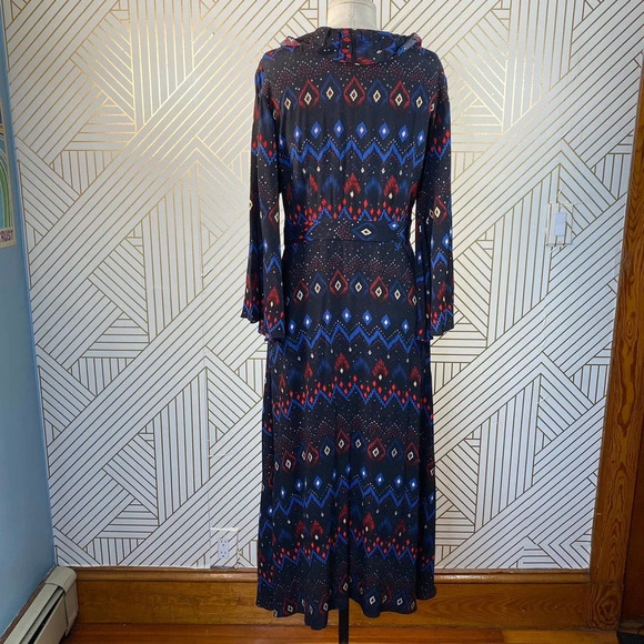 & Other‎ Stories Dress Faux Wrap Midi Maxi Geometric Print Black Blue Red Size 4 - Picture 9 of 12